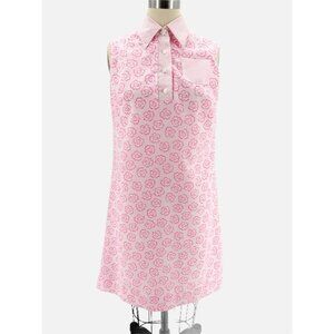 Vintage 1960s Mod White & Pink Floral Polka Dot Print Dress S